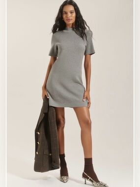 Anthropologie Nina Mock-Neck Mod Sweater Mini Dress Charcoal Grey XL